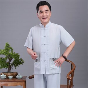 221/ 中老年唐装套装夏季短袖太拳运动套装老人夏装短袖刺绣图片