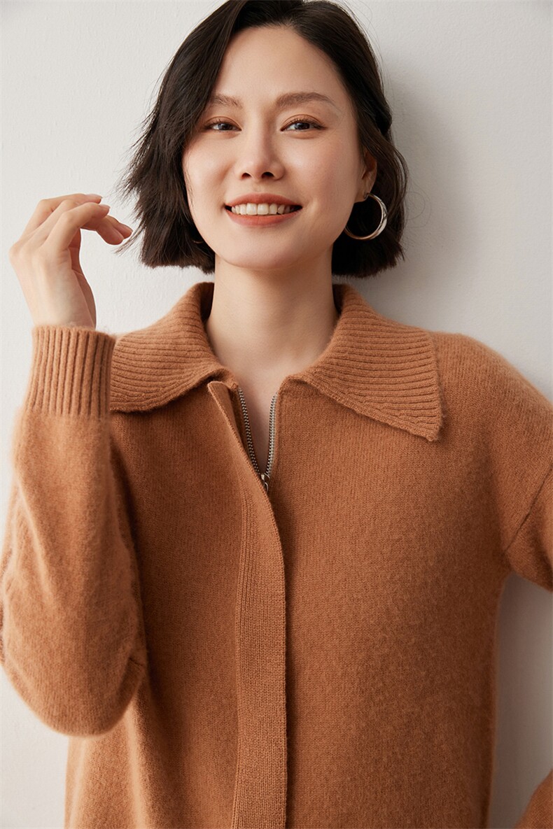 拉链款翻领开衫女秋冬新款针织35%羊绒衫2024年秋冬季,女装羊绒衫,蒂暖羊绒