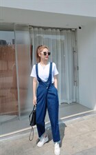 【现货】斜扣装饰牛仔背带裤可单件可套装，女装职业装，衣生缘