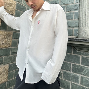 TS1慵懒风学院男士休闲长袖棉麻衬衫风透气凉爽高质量舒适潮图片