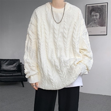 8XL-M麻花毛衣男宽松大码慵懒风情侣圆领针织衫线衣外套MY1512P65，男装针织衫/毛衣，电商B238
