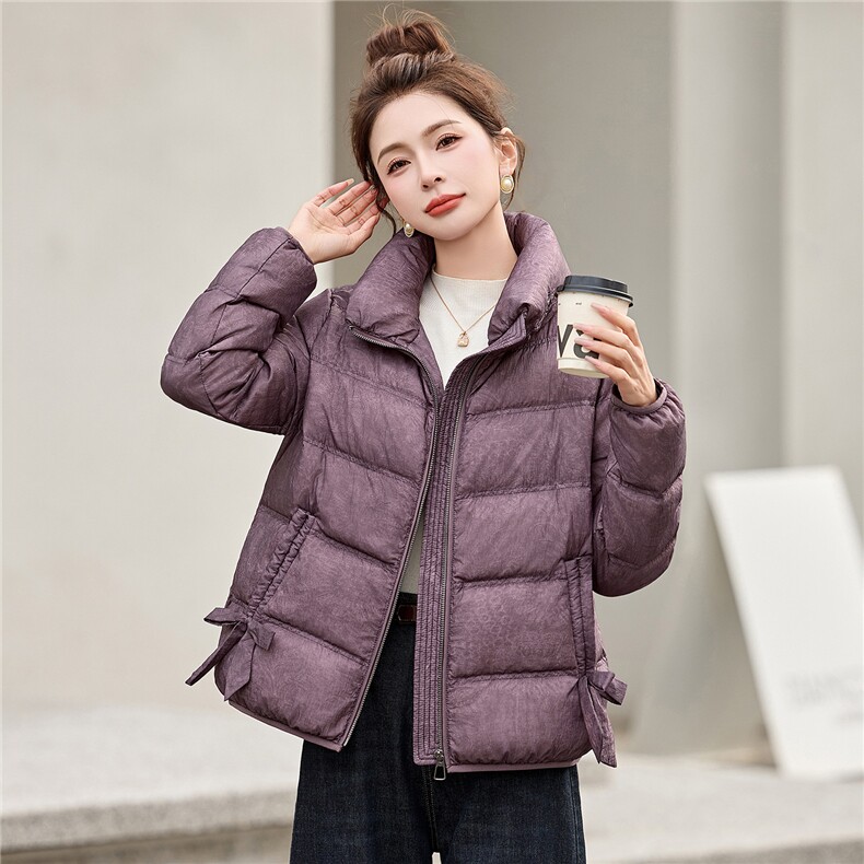 现货！2025年冬季保暖刺绣羽绒服女小个子贵夫人无帽立领加厚上衣,女装羽绒服,沐七七