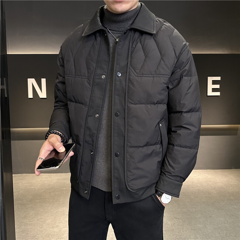 冬季新款白鸭绒防寒加厚翻领简约羽绒服外套上衣男YR116P165,男装羽绒服,电商B226-2（原B217-2）