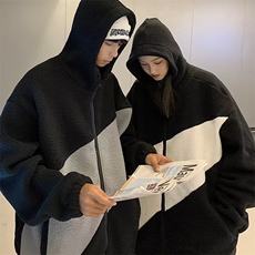 2022衣宽松外套韩版潮流秋季羊羔毛连帽撞色服W5715-P42，男装棉衣，星座512-3
