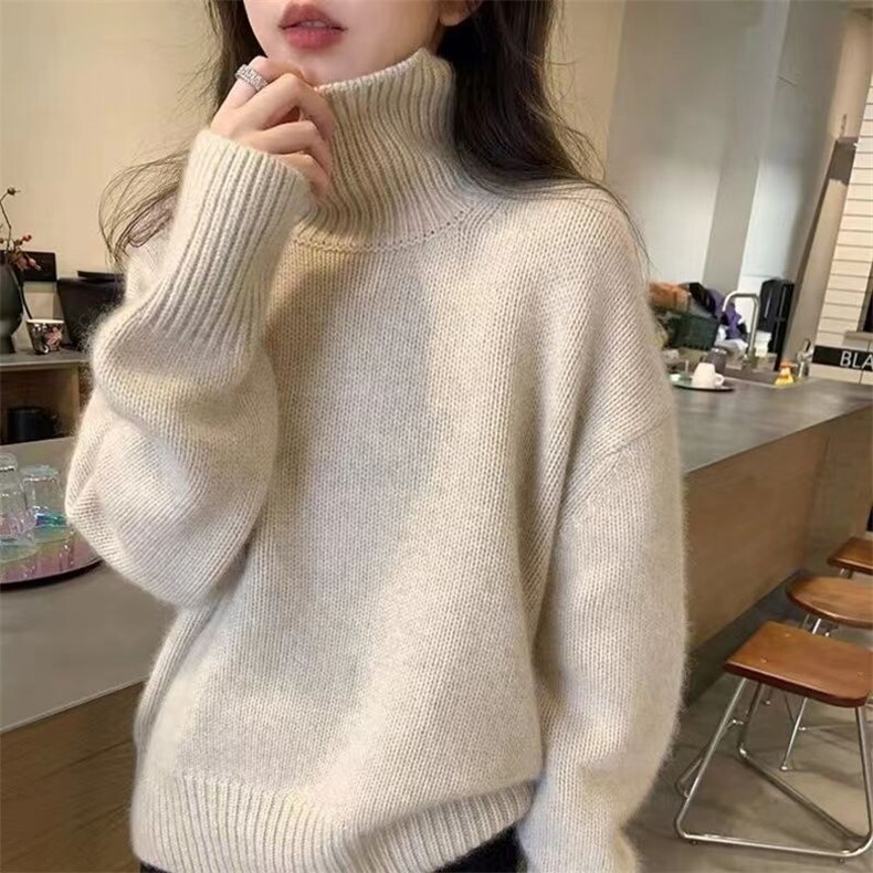 欧货羊绒衫女高领秋冬季套头宽松慵懒风加厚软糯打底衫针织毛衣,女装羊毛衫,胜酷羊绒