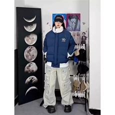 潮棉服外套男女情侣学院风美式复古条纹棉衣外套H995-P85网图，男装棉衣，电商B245