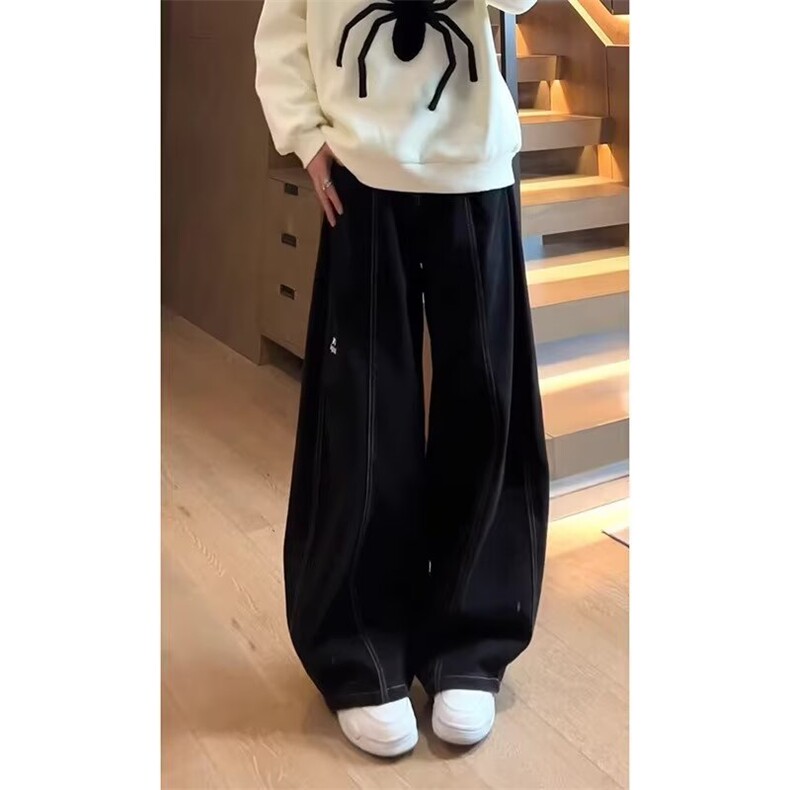 春秋高街潮流辑明线设计色织弯刀裤男士高级感宽松百搭阔腿休闲裤,男装休闲裤,星座506A