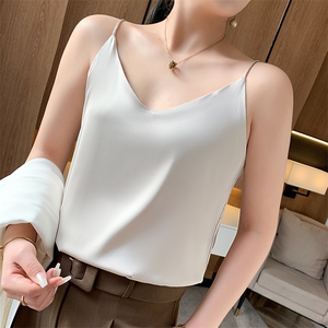 真丝吊带背心女内搭西装白色黑色打底缎面桑蚕丝上衣小夏季v领图片
