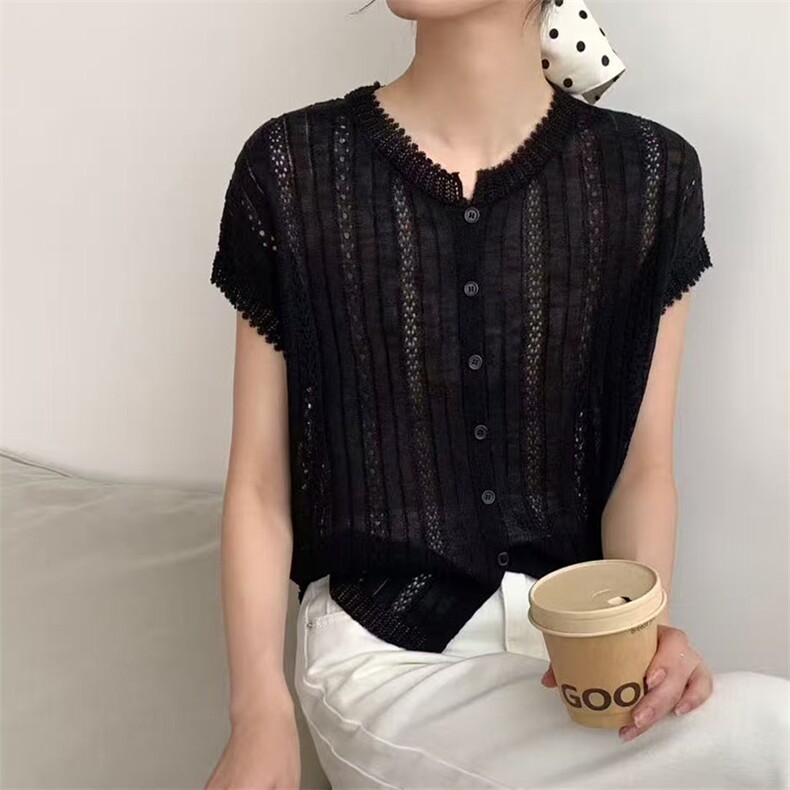 新款针织纯色无袖开衫时尚百搭有气质,针织衫/毛衣,锦弘羊绒