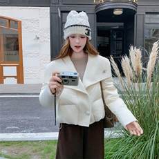现货210-3299-P275-K39870羊毛双面呢拼新90白鸭绒，女装羽绒服，韩蜜菓
