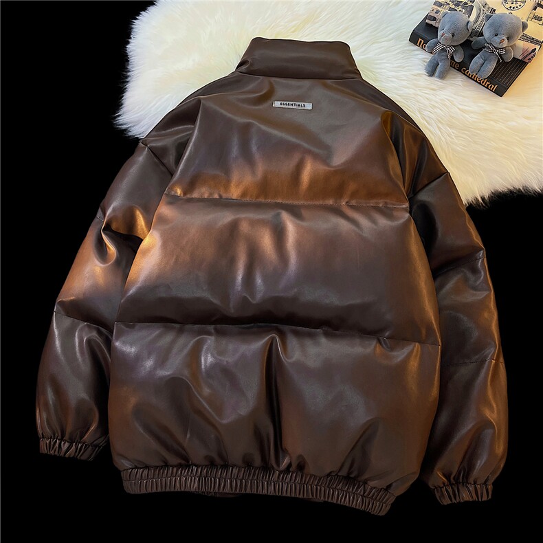 港风PU皮棉衣情侣装男装立领棉衣宽松棉服冬装外套G1071P128,男装棉衣,电商A339