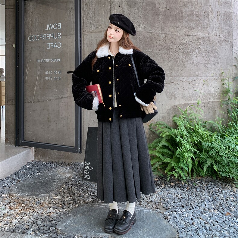 现货款号7765黑色丝绒棉衣P205K298,女装棉衣/棉服,2D043