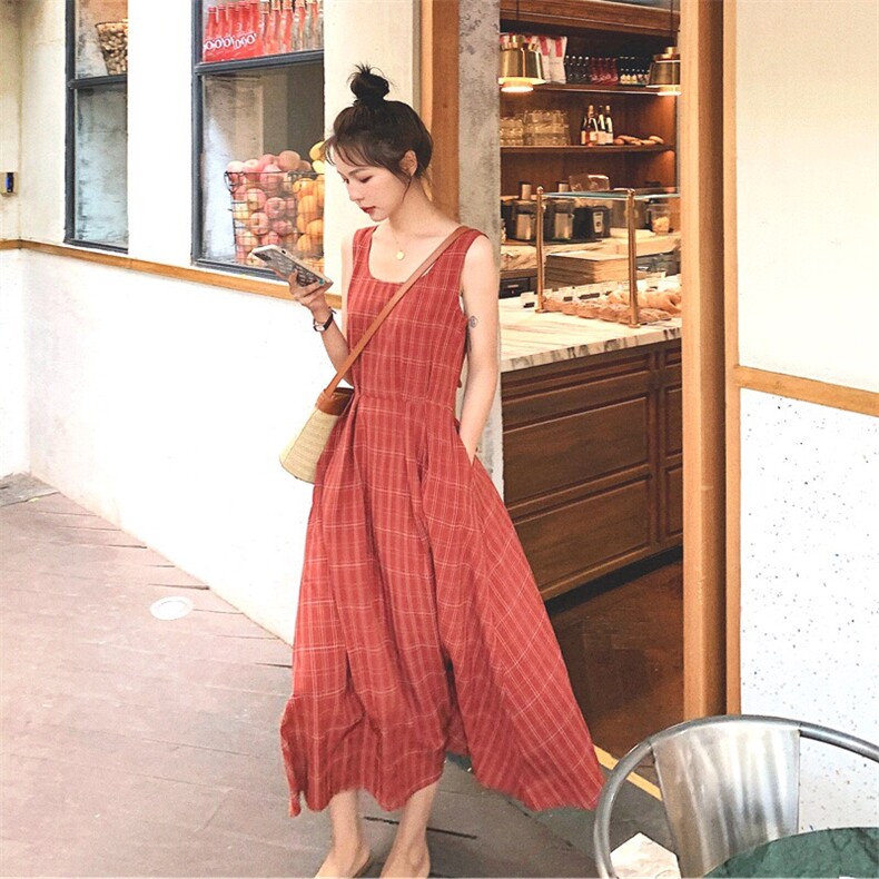 大货已出20夏爆版前后系带复古格子连衣裙119-Q2026-P85K138，女装连衣裙，叁秋一裳