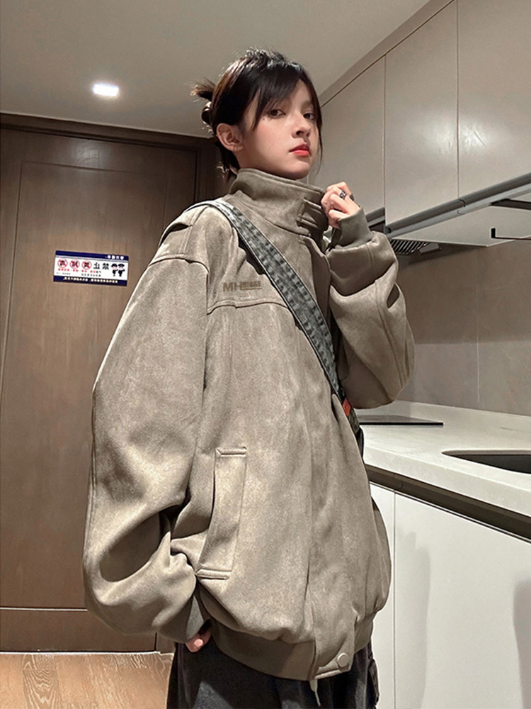 麂皮绒宽松痞帅美式复古外套潮牌男春秋欧美街头oversize情侣夹克,男装夹克,四季星座505