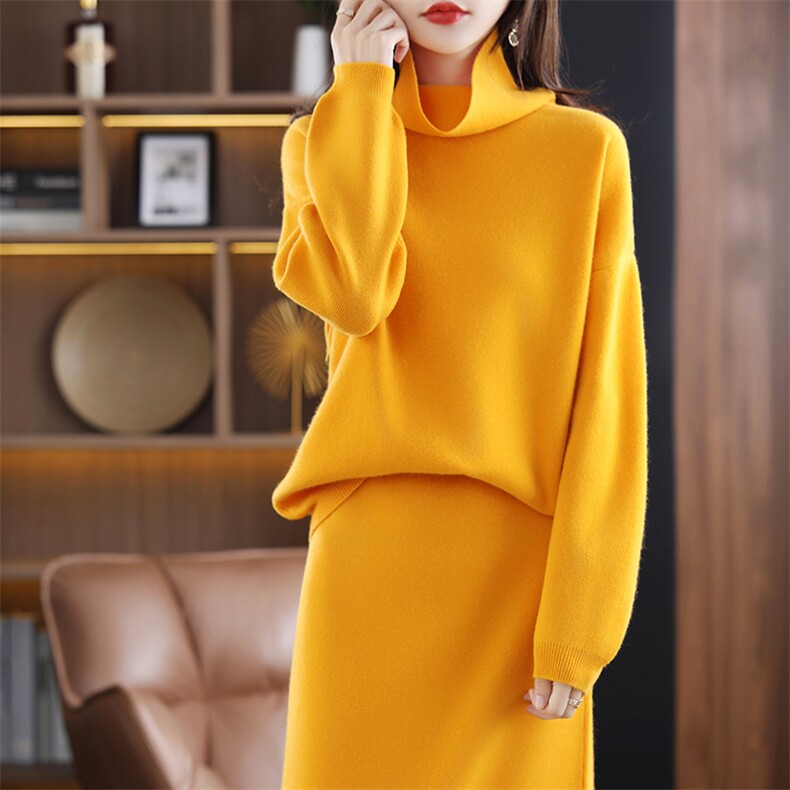 两件套装秋冬新款女装高领羊毛衣配裙子针织连衣裙女中长款,女装套装/套裙,蒙特羊绒