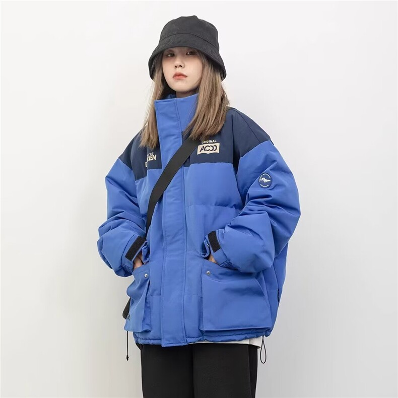 加绒加厚冬男女高领棉衣撞色工装大口袋印花面包服棉袄MY123 P68图片