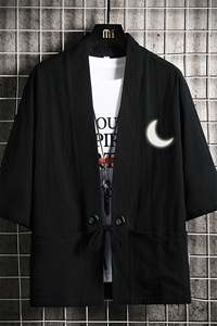 HF59055-P40风汉服男开衫外套七分袖道袍 网格挂拍图片