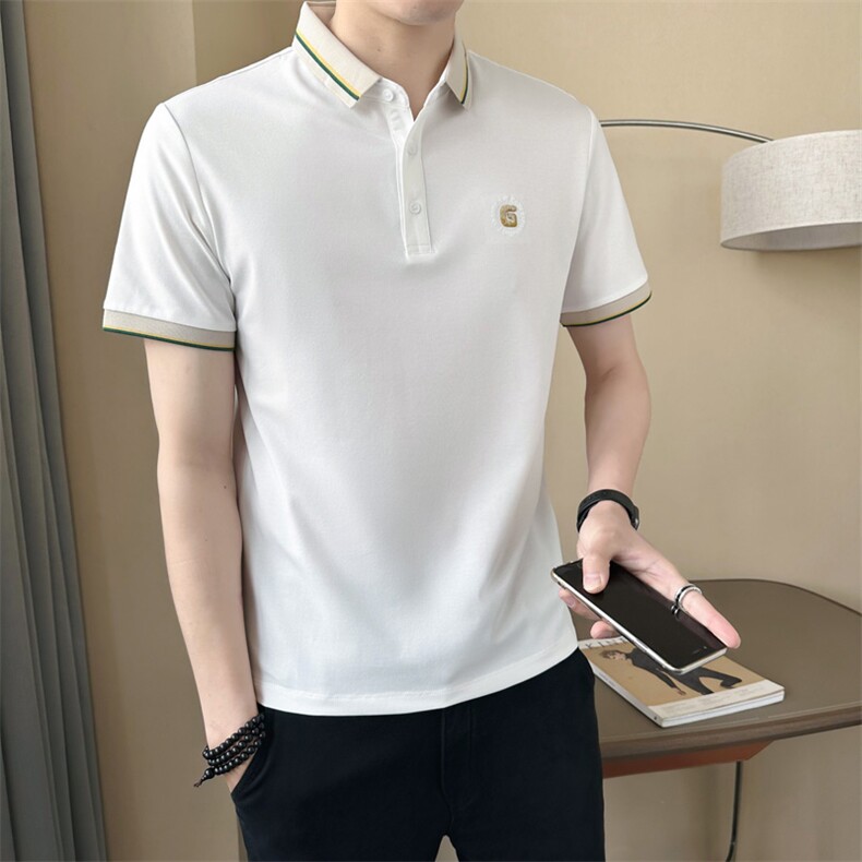 polo衫短袖男士2025夏季新款修身透气珠地棉男士半袖T恤翻领夏装,男装T恤,星座414（原B263）