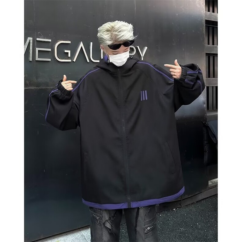 常规款青少年拼色连帽冲锋衣外套男潮牌长袖外穿纯色JK019/P64,男装夹克,星座506