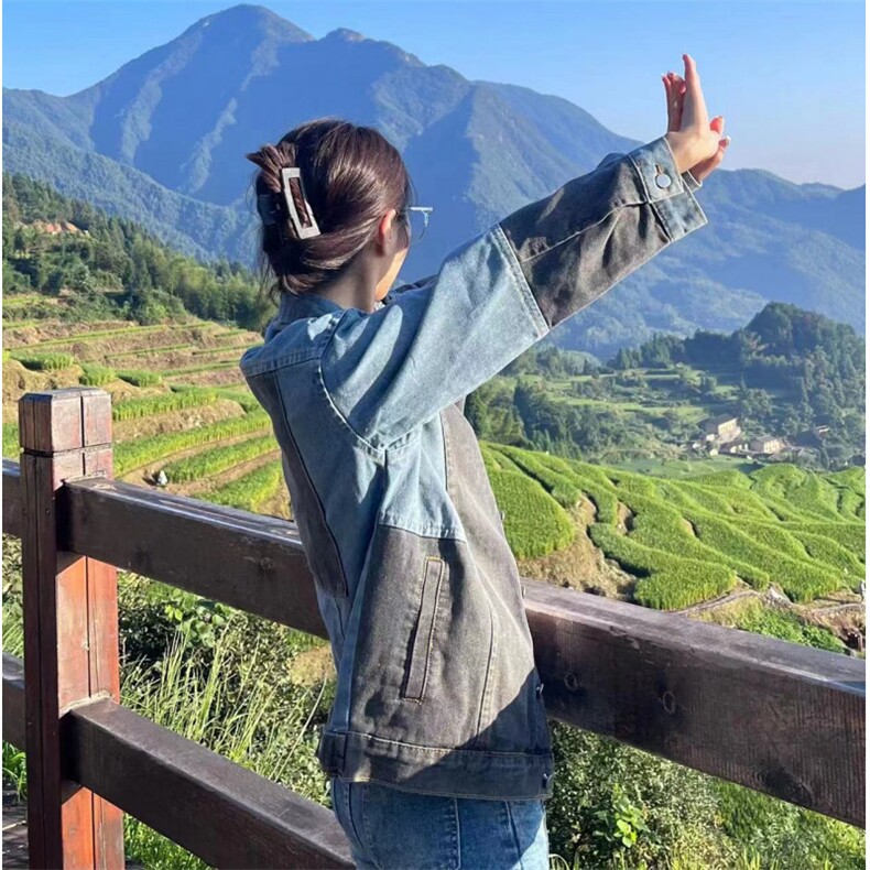 男女拼接设计感牛仔外套百搭潮牌翻领休闲夹克C423-P75,男装工装外套,星座911-2(原星座613-2）