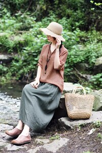 【现货】斜纹苎上衣+双色色织苎半裙,女装半身裙,依鼎衣典