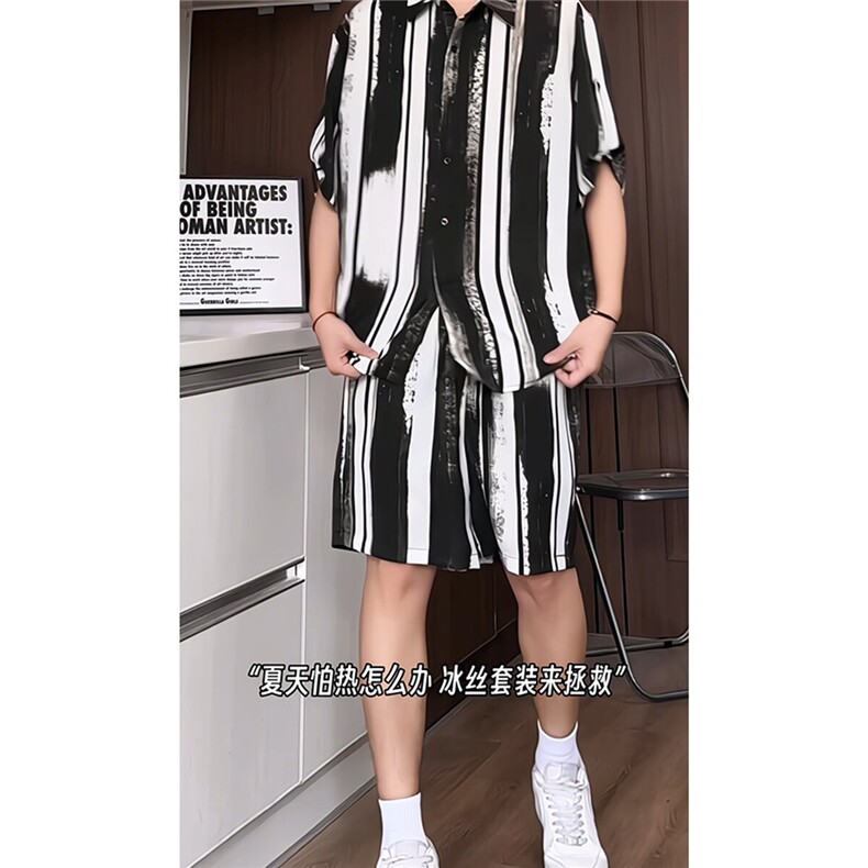 短袖衬衫男+短裤男套装男100%聚酯纤维M-5XL大码TZ78718P50控98,男装牛仔裤,星座226-1