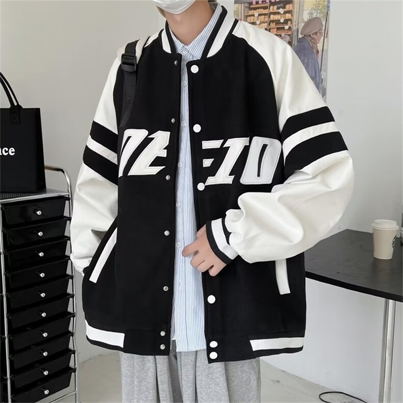 秋季港风潮牌情侣拼接夹克高街字母印花棒球服外套男W5507-P65,男装夹克,星座512-2