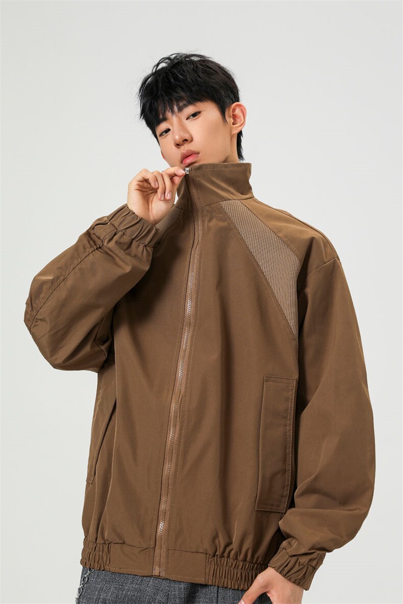 美式罗纹拼接袖子褶皱大码M-5XL教练夹克男JK78056P69控105,男装夹克,星座226-1