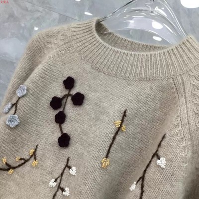 35%羊绒衫秋冬季新款舒适时尚百搭女式休闲套头绣花,女装羊绒衫,隆秋羊绒