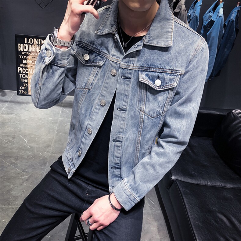 春季破洞牛仔外套男韩版潮流夹克男生褂子休闲春秋装8161-P85,男装夹克,电商A318