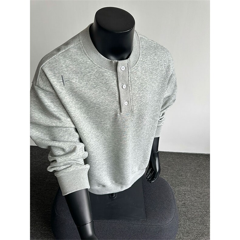 美式复古亨利领卫衣男女高级感宽松慵懒风潮流上衣W4712-特价P35,男装卫衣,电商A007