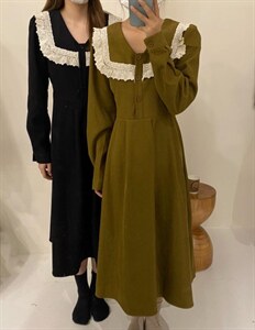 花边领连衣裙,女装连衣裙,唇蔻