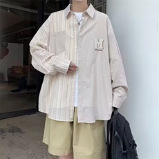F220P37设计感小众条纹拼接长袖衬衫男秋季新款潮牌学院风情侣，男装衬衫，星座512-6