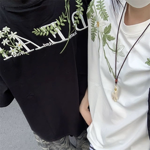 万针全刺绣工艺抖音得物高品质260克重磅纯棉双纱美式高街短袖T恤图片