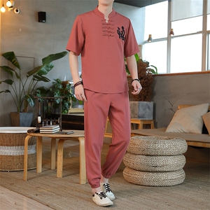 男士夏季冰丝短袖复古风唐装汉服中式居士服风套装ZT2301-P78图片