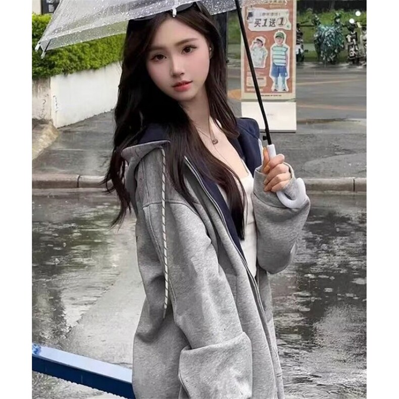 拉链卫衣女春秋季2025新款宽松休闲百搭连帽运动上衣外套W25,女装短外套,星座1116A（原606A-3）