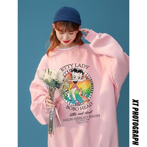 美式复古贝蒂女郎卡通情侣潮长袖圆领卫衣宽松上衣 W165 P30控48图片