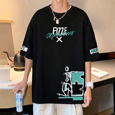 T812宽松短袖T恤男夏季2025新款半袖港风chic潮牌男生体恤衫，男装T恤，星座304A-1