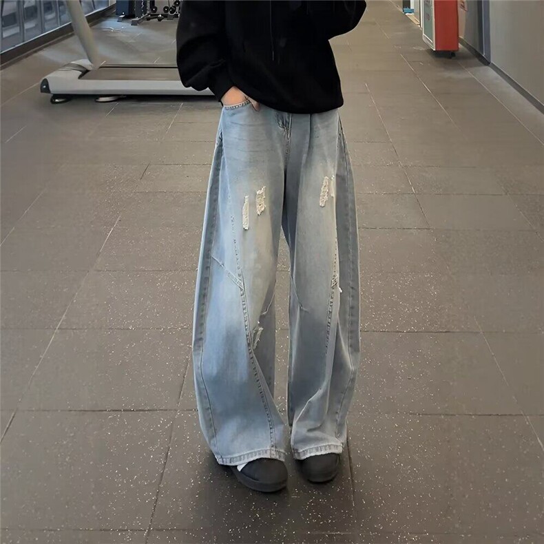 网图现货美式弯刀破洞牛仔裤男款夏季高街ins裤子N29P52,男装牛仔裤,星座205-3