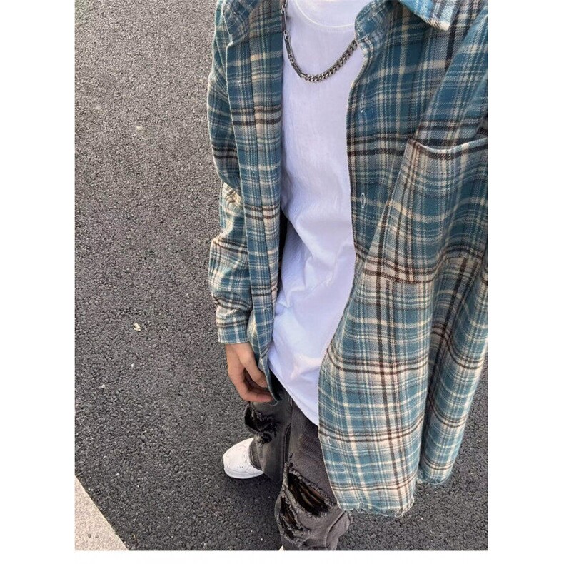 美式复古毛边格子衬衫男女高级感长袖春季垂感翻领衬衣CS1111,男装衬衫,星座1116A（原606A-3）