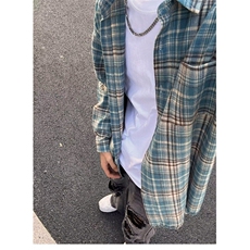 美式复古毛边格子衬衫男女高级感长袖春季垂感翻领衬衣CS1111，男装衬衫，星座1116A（原606A-3）