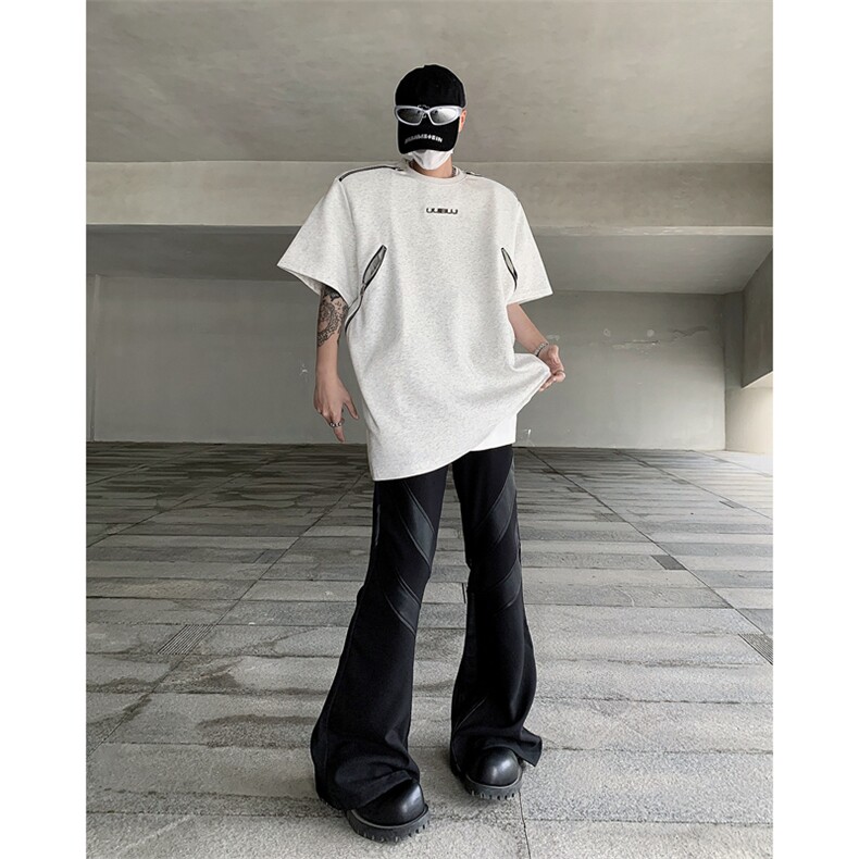 现货！25夏季男士设计感拉链垫肩T恤短袖DX140-P65,男装T恤,电商B288