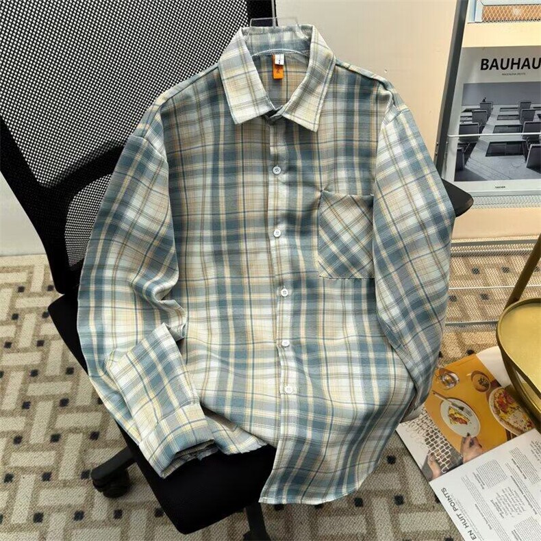 格子衬衫男男女韩版潮流学院风文艺帅2026春夏ins外套CY1074-P30，男装衬衫，星座412-2