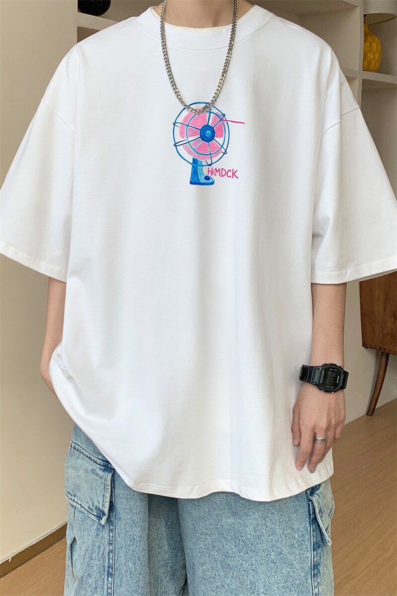图案已注册夏季新款风扇印花短袖T恤男潮宽松半袖体恤衫D060/P25,男装T恤,电商B209