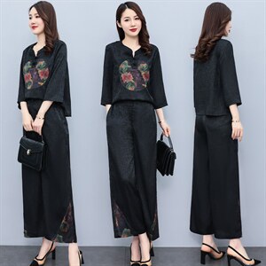HXY803香云纱2022夏新款高端真丝时尚洋气复古套装阔腿裤两件套，商品下架区，华秀衣