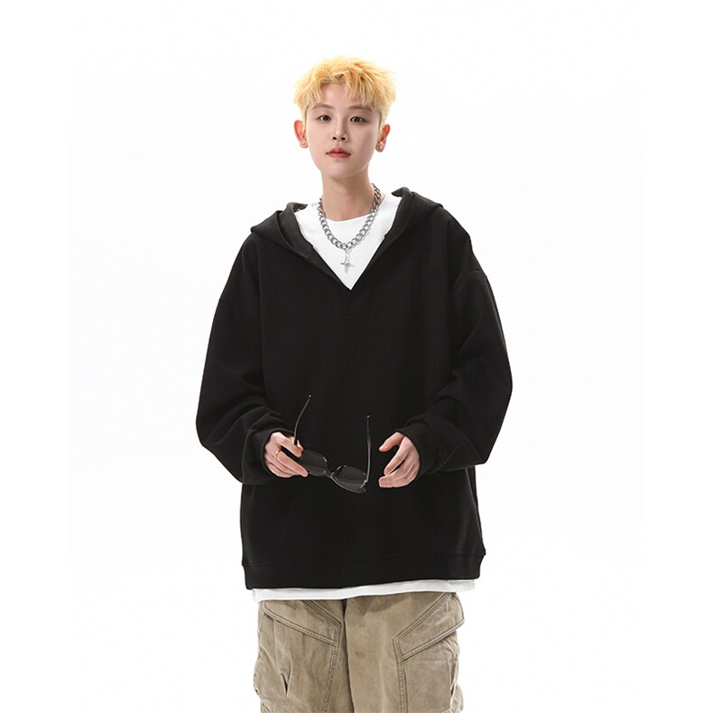 8XL-M叠穿假两件卫衣重磅连帽V领拼接套头衫宽松大码外套WY006P65,男装卫衣,电商B312