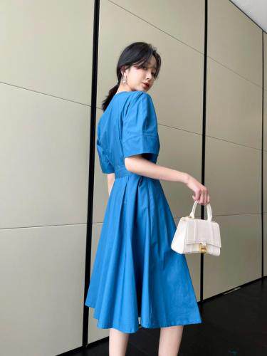 收腰棉布连衣裙，女装连衣裙，H·SHE