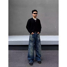 高端烫钻直筒牛仔裤2025新款高腰带钻雾霾蓝高个子直筒裤，男装牛仔裤，星座506A