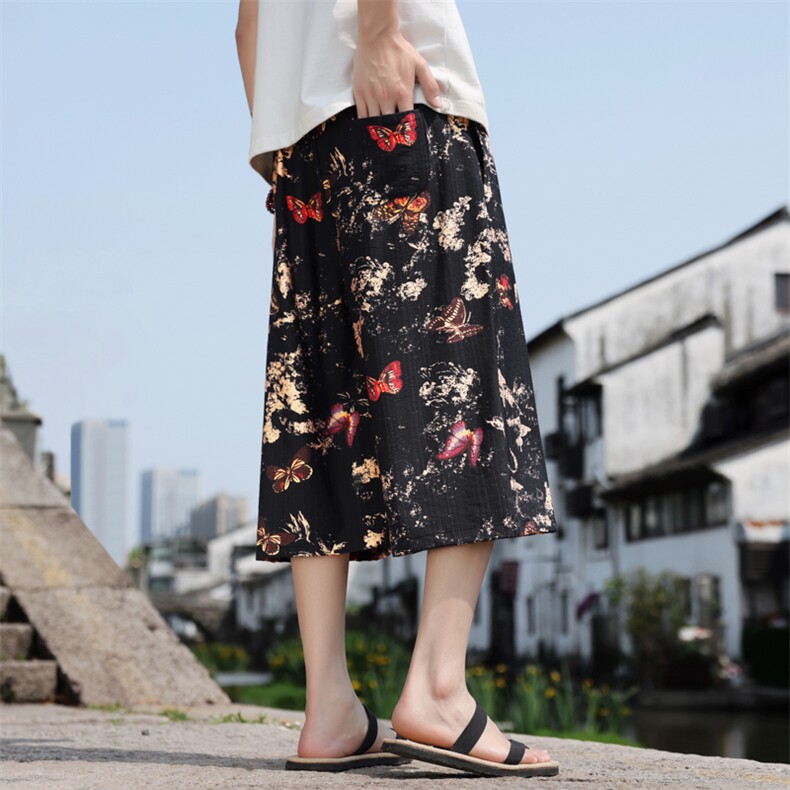 夏季超宽松七分裤棉麻潮流休闲裤风印花直筒A266-1-KZ770-P50图片