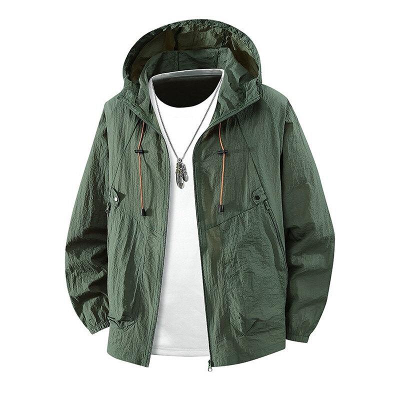 F036夏季新款男士休闲百搭长袖防晒衣外套P40绿色，男装防晒衣，星座1615-1